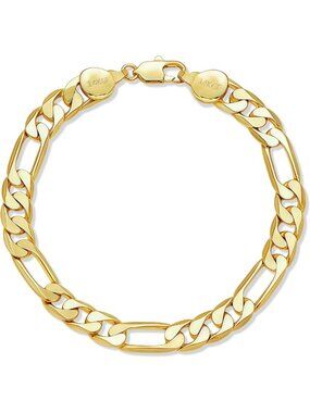 Trendy 7mm Diamond-Cut Figaro Bracelet | 14K Gold Waterproof Non-Tarnish Jewelry